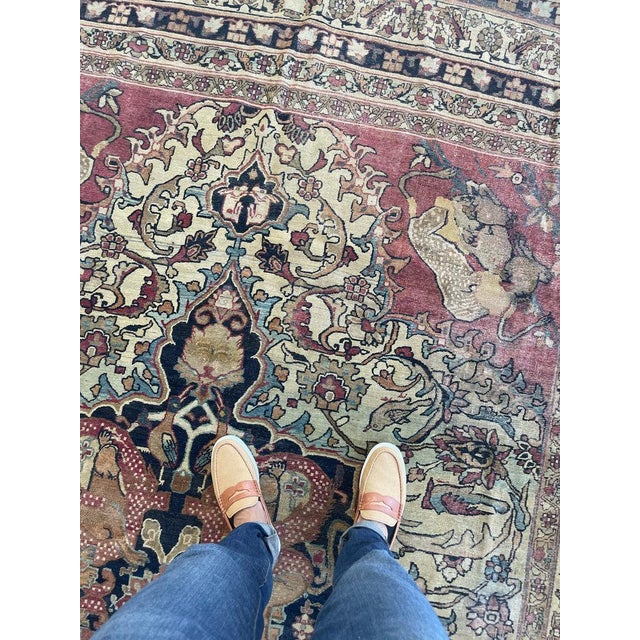 1880's Antique Persian Kerman Lavar "LION VS BULL" Rug 9.2 x 12.5 For Sale - Image 15 of 18