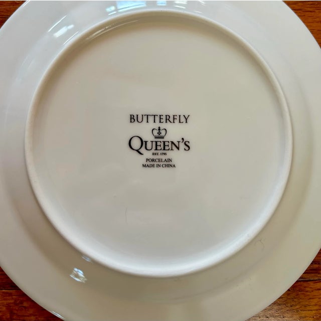 White Set of 4 Appetizer Plates Butterfly Pattern by Queens Porcelain For Sale - Image 8 of 8