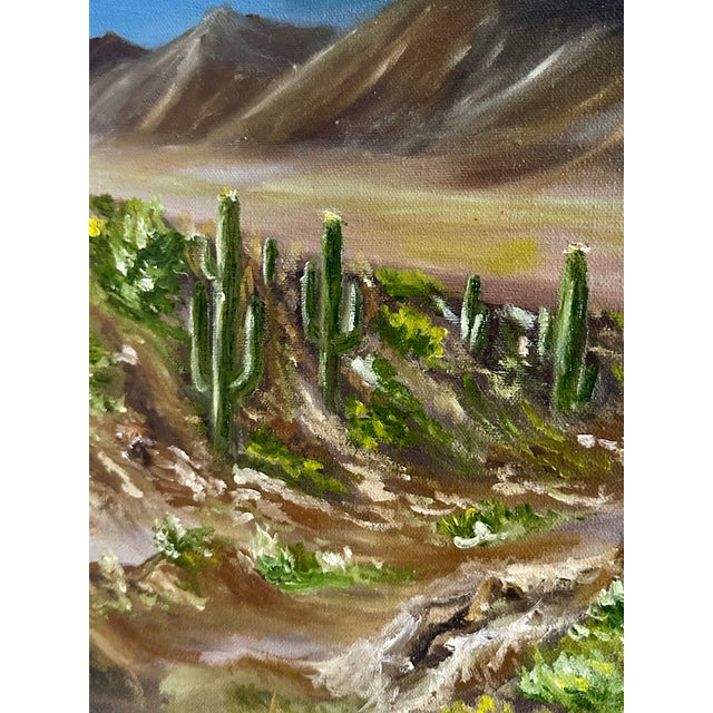 Contemporary Massive 28" Original 1980 Lawson Southwest Desert Oil Painting - Framed Sonoran Cactus Landscape For Sale - Image 3 of 4