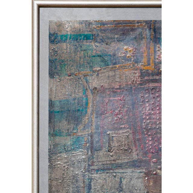 Mid 20th Century William Lee Moreland "Masked Figure" Blue and Gray Toned Abstract Expressionist Textured Painting, 1961 For Sale - Image 5 of 11