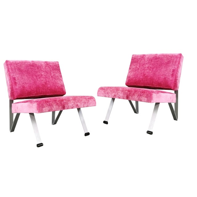 Set of Vintage Armchairs in Fuchsia Velvet, 1960s For Sale