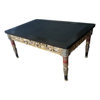 Vintage Hollywood Regency Giltwood & Ebonized Greek Key Coffee Table For Sale