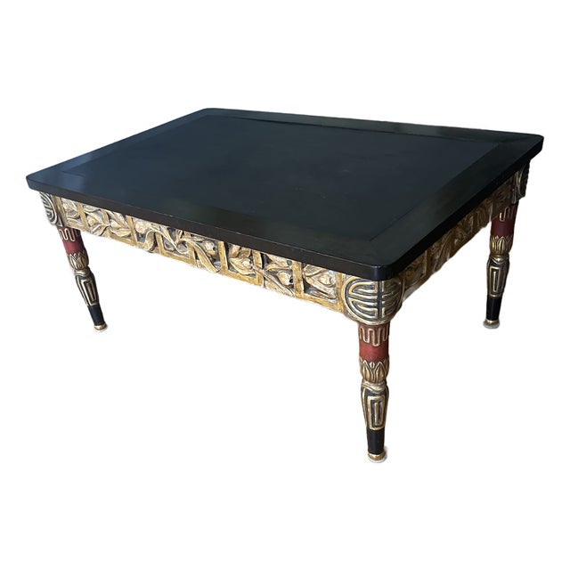 Vintage Hollywood Regency Giltwood & Ebonized Greek Key Coffee Table For Sale
