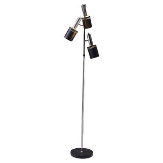 Mid-Century Modern Floor Lamp with Movable Cylindrical Shades in Chrome & Black, 1960s For Sale