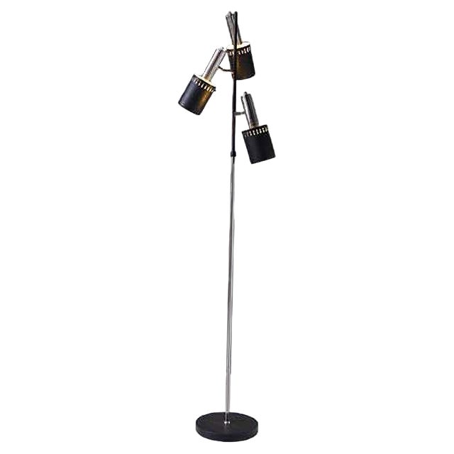 Mid-Century Modern Floor Lamp with Movable Cylindrical Shades in Chrome & Black, 1960s For Sale