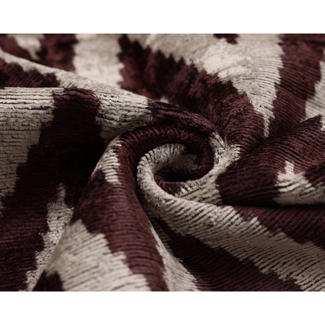 2020s Deep Wine & Silver Chevron Velvet Pillow - 20" X 20" For Sale - Image 5 of 8