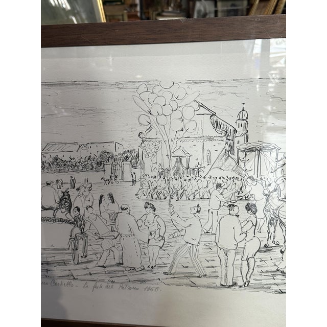 Mario Cortiello, La festa del patrono, 1960s, Lithograph For Sale - Image 4 of 11