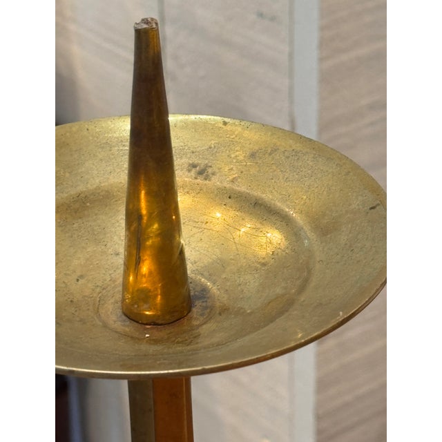 Metal Pair of Brass Altarsticks With Petal-Shaped Tripod Bases For Sale - Image 7 of 7