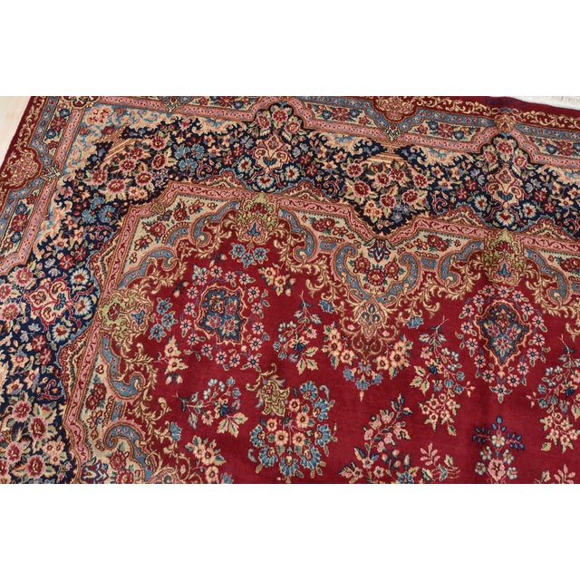 Textile Kerman Rug 9’1” X 14’7” Red Wool Vintage Traditional Hand-Knotted Carpet For Sale - Image 7 of 15