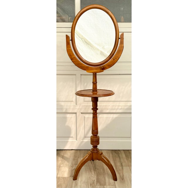 Antique Turned Wood Cheval Dressing Shaving Mirror With Pedestal Shelf For Sale - Image 14 of 14