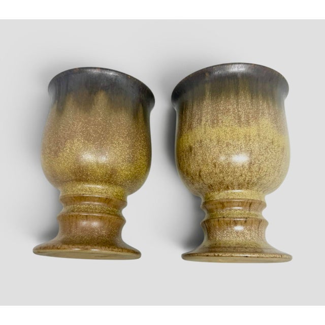 Mid 20th Century English Denby Romany Brown Drip Glaze Stoneware Goblets Set of 2 For Sale - Image 4 of 9