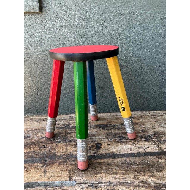 Yellow Vintage Multicolor Pencil Stool For Sale - Image 8 of 11