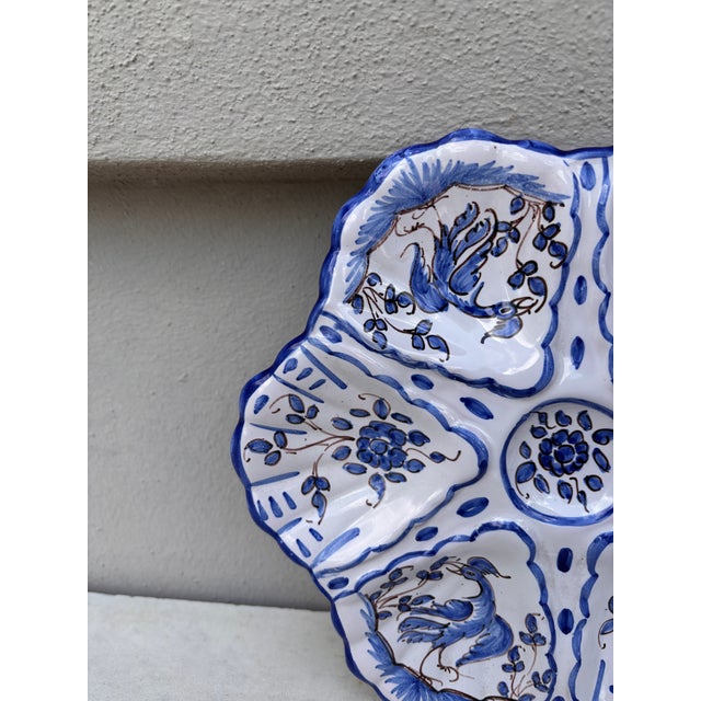 French Blue & White Faience Oyster Plate Moustiers Style, Circa 1940 For Sale - Image 4 of 5