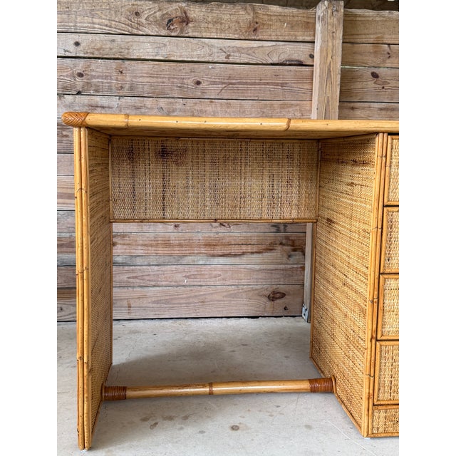Vintage Coastal Organic Modern Rattan Floating Writing Desk For Sale - Image 11 of 12