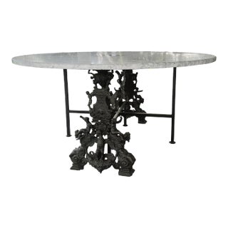 Mid-Century Spanish-Regency Style Iron and Marble Dining Table, Made in Italy For Sale
