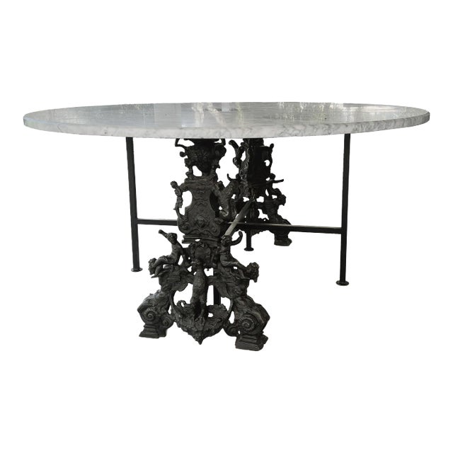 Mid-Century Spanish-Regency Style Iron and Marble Dining Table, Made in Italy For Sale
