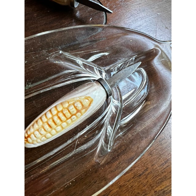 1970s Country Core Glass Corn Dishes With Ceramic Holders- Set of 11 For Sale - Image 4 of 7