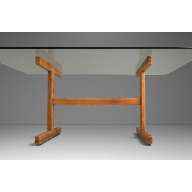 Danish Mid-Century Modern Solid Oak Dining Table / Desk With Glass Top in the Manner of Hans J Wegner, Denmark, C. 1970s For Sale - Image 10 of 18