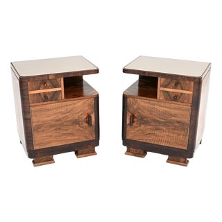 French Art Deco Walnut Bedside Cabinets, 1930, Set of 2 For Sale