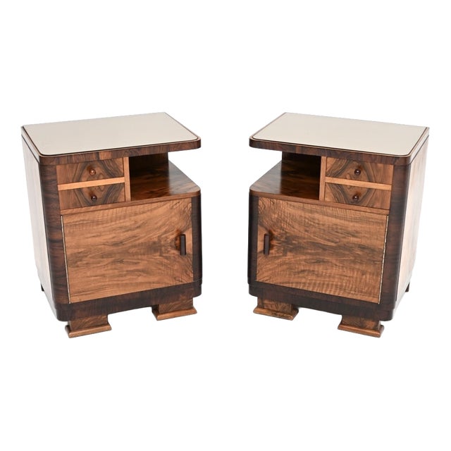 French Art Deco Walnut Bedside Cabinets, 1930, Set of 2 For Sale