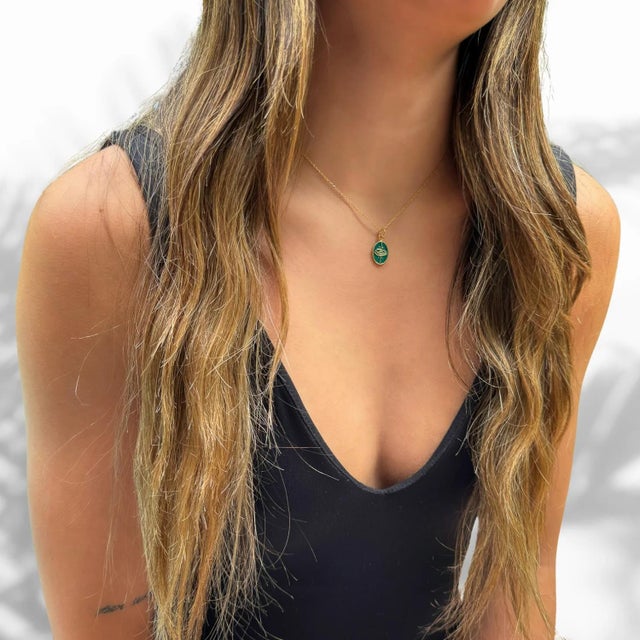 Green Enamel Evil Eye Minimalist Gold Protective Necklace For Sale - Image 4 of 8