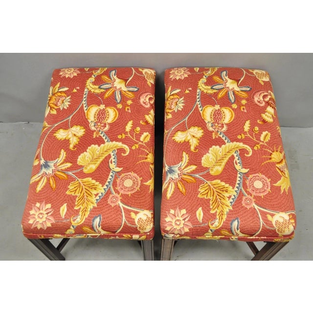 Wood Vintage Chinese Chippendale Style Carved Mahogany Fretwork Bench Stool - Pair For Sale - Image 7 of 12