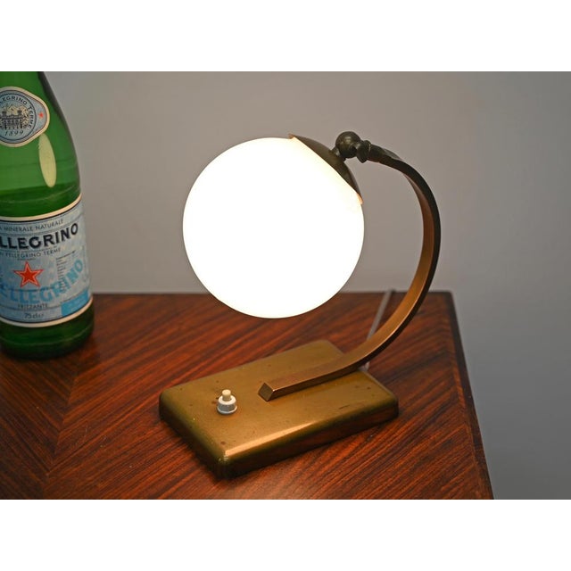 Italian Art Deco Adjustable Brass and Opaline Glass Table Lamp, Italy, 1930s For Sale - Image 4 of 13