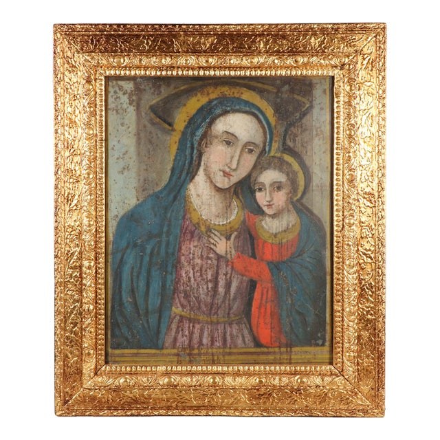 Madonna and Child, Oil on Tin, Late 19th Century For Sale