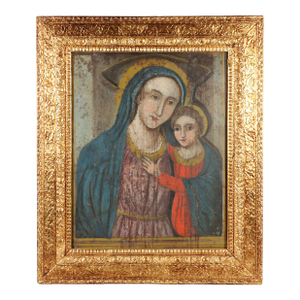 Madonna and Child, Oil on Tin, Late 19th Century