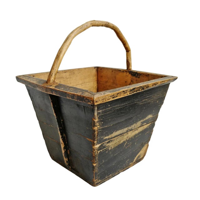 Mid 20th Century Vintage Mongolian Rustic Wood Bucket / Basket For Sale - Image 5 of 5