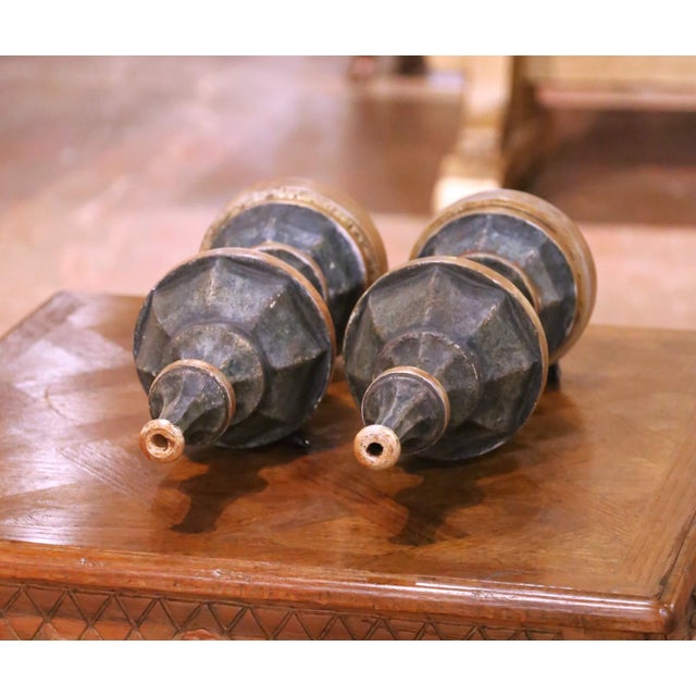 Verdigris Pair of Mid-Century Italian Painted Wood Architectural Altar Finials For Sale - Image 8 of 9