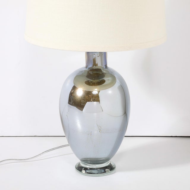 Modernist Hand-Blown Mercury Blue Murano Glass Table Lamps With 24k Gold Flecks For Sale - Image 12 of 16