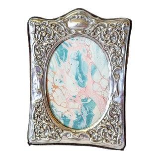 Vintage English Sterling Silver Repoussé Picture Frame, Velvet Back, 1987 For Sale