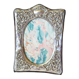 Vintage English Sterling Silver Repoussé Picture Frame, Velvet Back, 1987