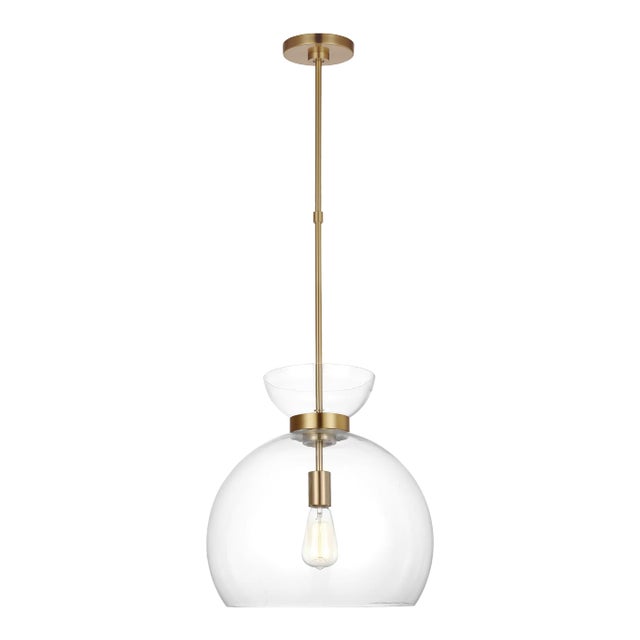 Kate Spade by Visual Comfort Studio Londyn Round Pendant, Burnished Brass & Clear Glass For Sale