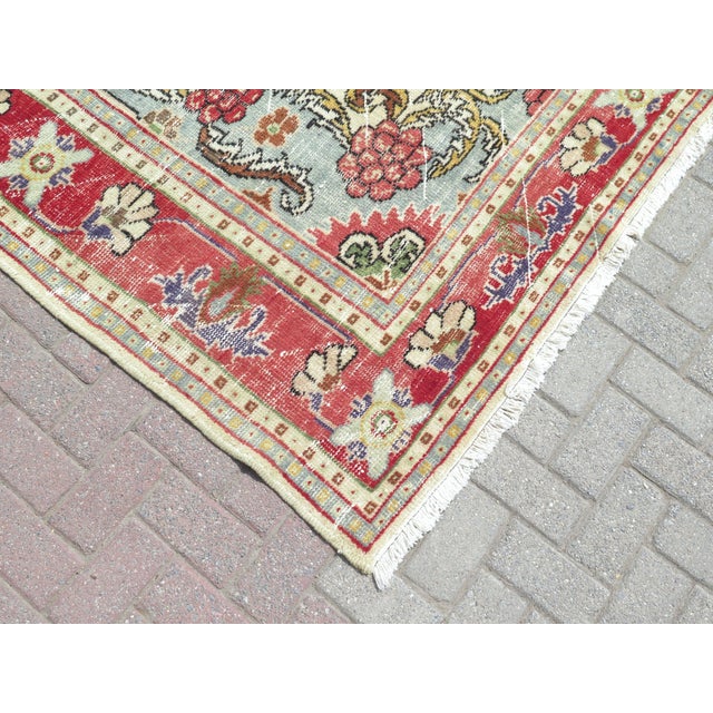 Mid 20th Century Mid 20th Century Vintage Turkish Oushak Carpet Distressed Area Rug For Sale - Image 5 of 11