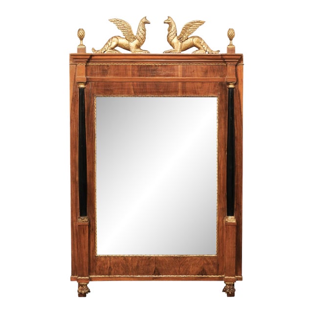 Early 19th Century French Heavily Antiqued Mirror W/Griffins For Sale