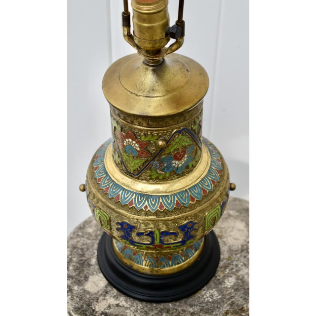 Antique Brass & Chemplave Japanese Table Lamp For Sale - Image 9 of 10
