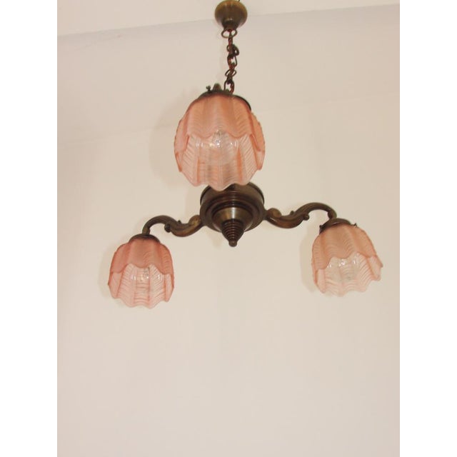 1920s Art Deco Bronze and Glass Chandelier, 1920s For Sale - Image 5 of 12