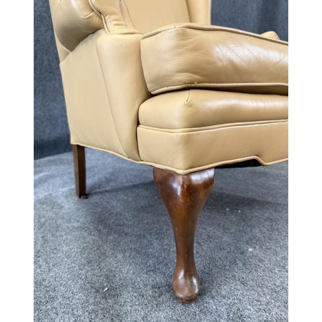 Late 20th Century Tan Leather Wingback Arm Chair For Sale - Image 9 of 12
