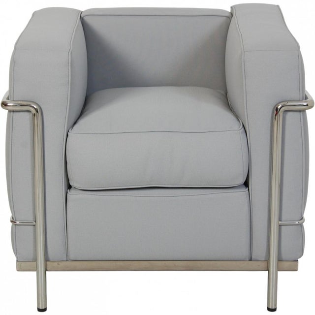 Vintage LC2 Chair in Grey-Blue Fabric by Le Corbusier, 2010s For Sale - Image 12 of 12
