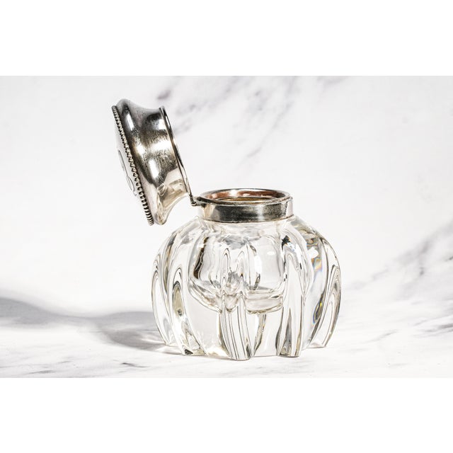 Stunning Crystal Sterling Silver Antique Art Nouveau Desk Paperweight Inkwell For Sale In New York - Image 6 of 13