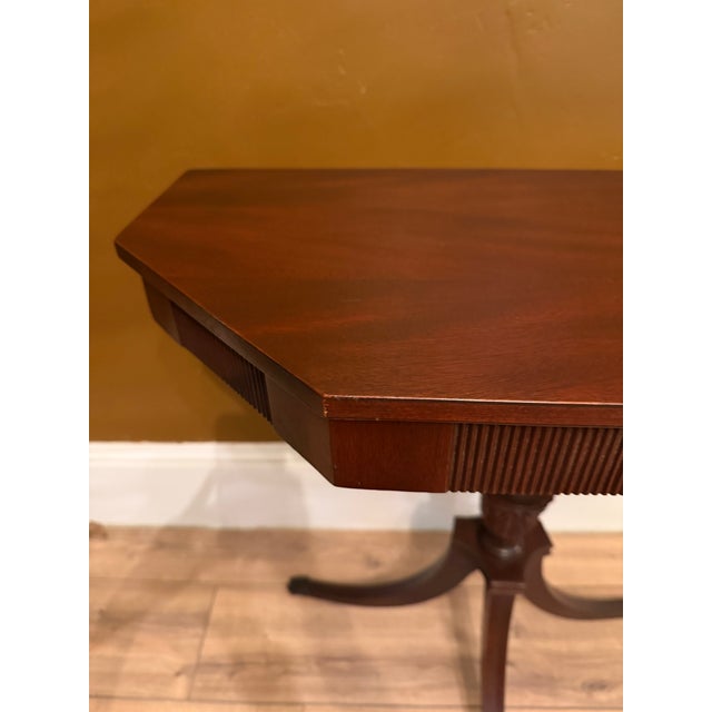 Mersman Vintage Mersman Mahagony Demilune Hexagon Entryway Table - 1960s For Sale - Image 4 of 12