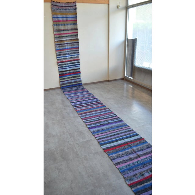 Vintage Turkish Handmade Ragrug Runner Rug - A cotton on cotton, Turkish runner rug that is in used condition. Rug is not...