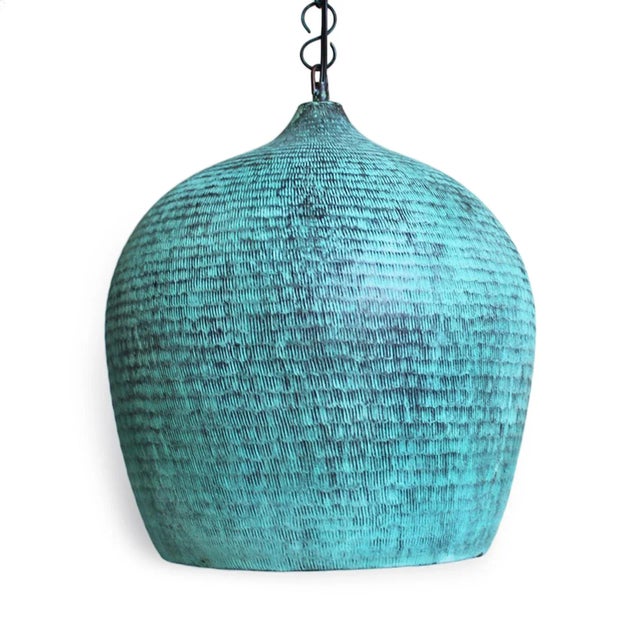 Industrial Verdigris Copper Gentong Asian Modern Pendant Light For Sale - Image 3 of 6