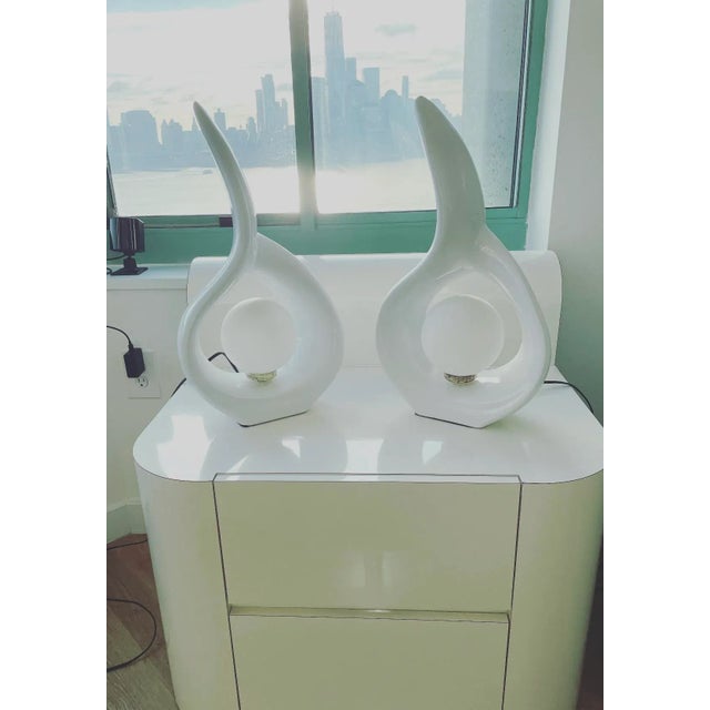 1980s Postmodern Ceramic Flame Lamps - a Pair For Sale - Image 5 of 5