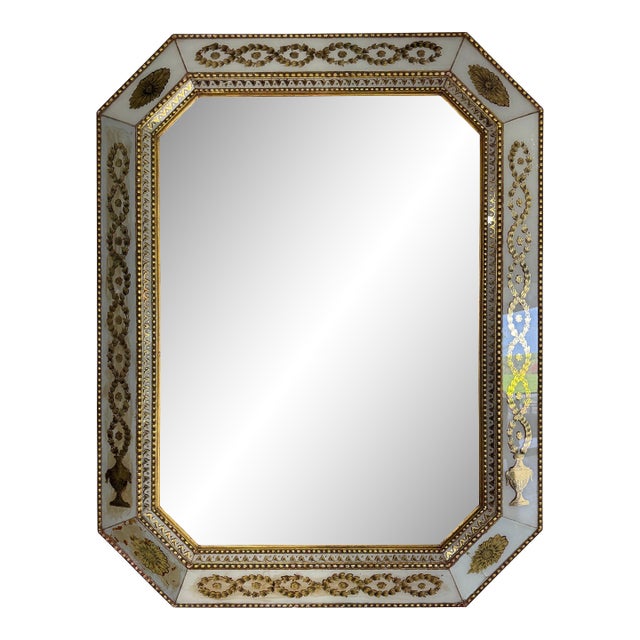 20th Century Italian Neoclassical Églomisé Mirror in White and Gold For Sale
