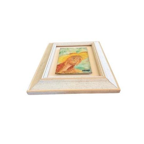 Late 20th Century H Bruce Carr Original Oil Portrait Woman in Yellow Hat Florida Folk Art For Sale - Image 4 of 8