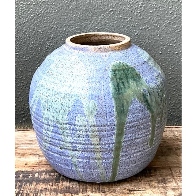 Vintage Drip Glaze Ceramic Vase For Sale - Image 11 of 14