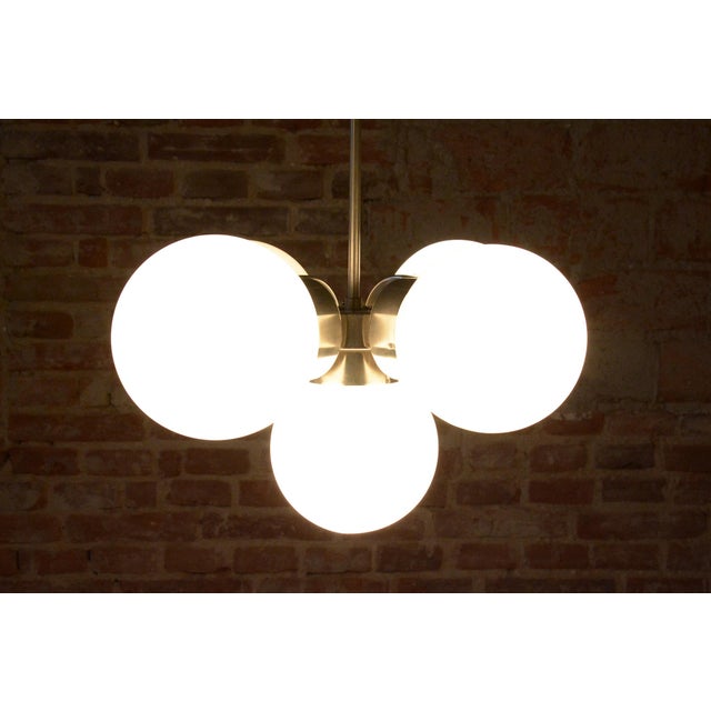 Metal Mid-Century Modern Chandelier in Chromed Steel and Opaline Glass, Czech, 1960s For Sale - Image 7 of 10